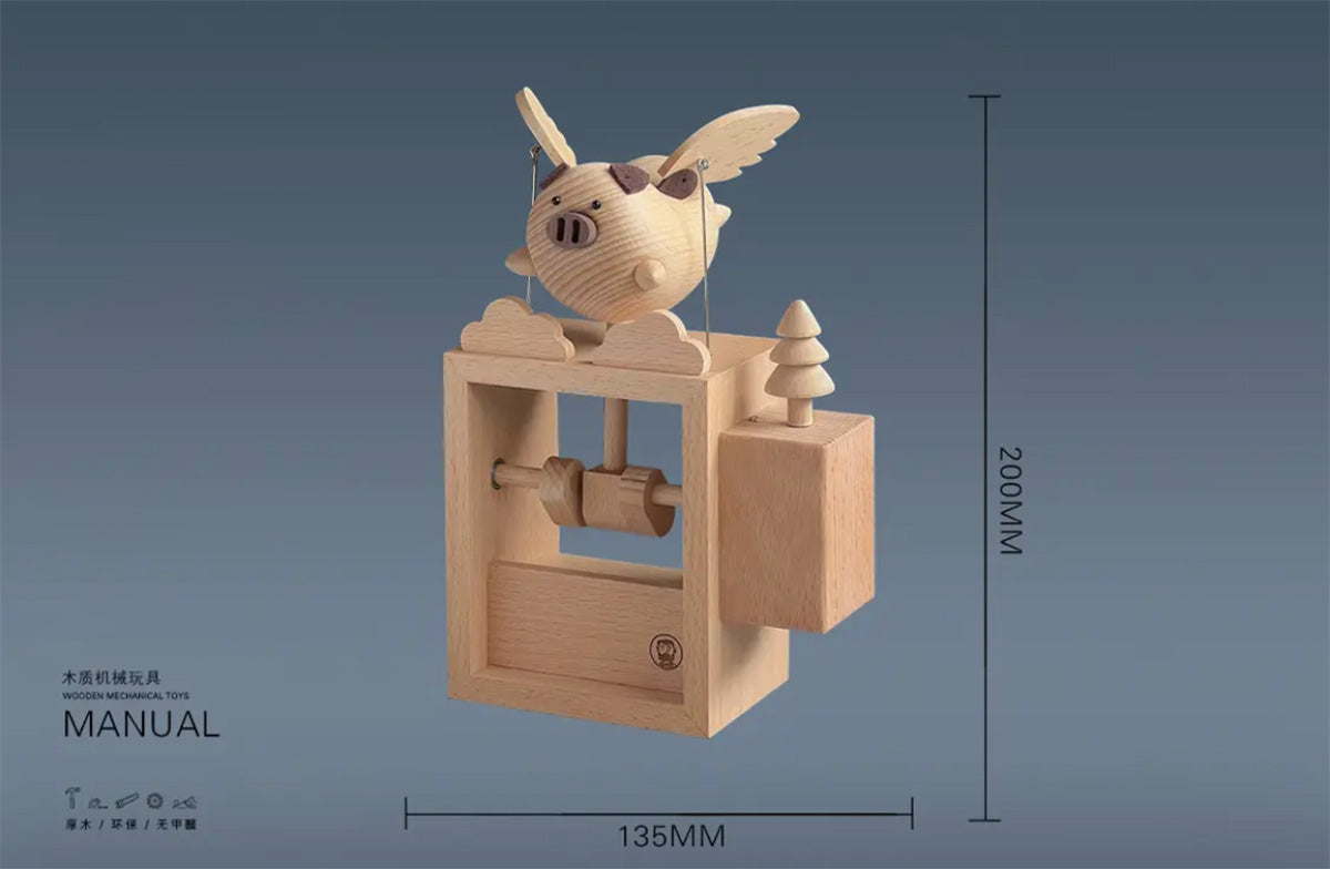 Small Electric Flying Pig, Wooden Mechanical Toy - Mike Uncle