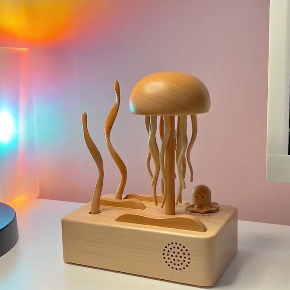 Boîte à musique mécanique en bois en forme de méduse avec haut-parleur Bluetooth