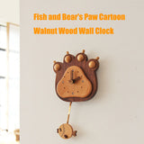 Cartoon Wall Clock with Fish and Bear Paw Design, Made of Walnut Wood