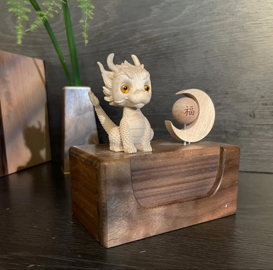 China Año del Dragón Caja de música mecánica de madera creativa-Ornamento de caja de música de madera