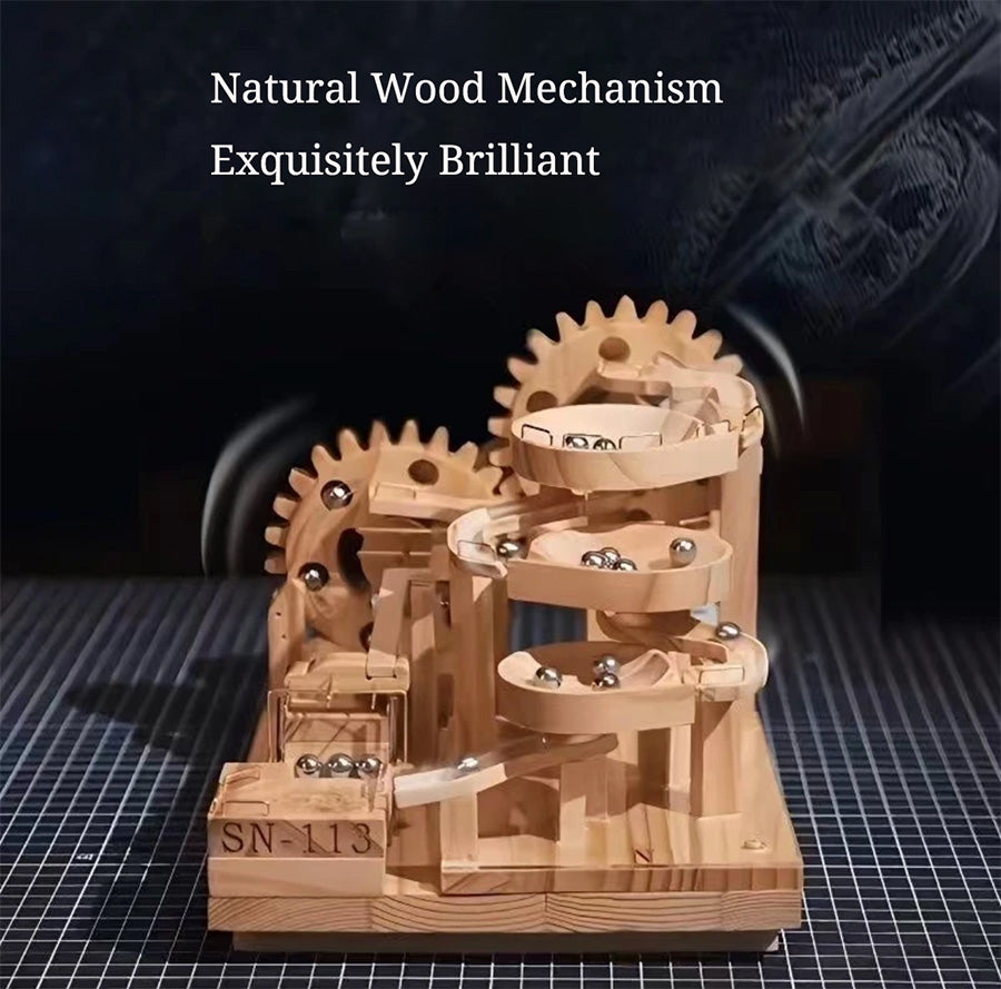 Three Types of Natural Wood Creative Assembly Track Toys - Perpetual Motion Machine Model - Track Building Block Ornaments - Mike Uncle