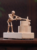 Wooden Skeleton Automaton Grinding Mill - Wooden Mechanical Toy - Fortune Turns - Money talks