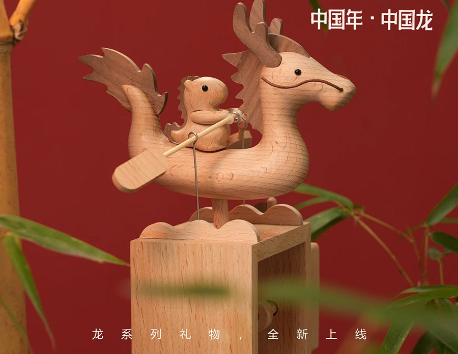 Dragon Boat Geautomatiseerde Houten Mechanische Ornamenten | Automaten Speelgoed