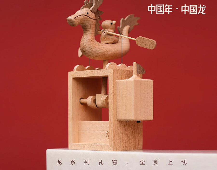 Dragon Boat Ornamenti meccanici in legno automatizzati | Giocattolo Automata
