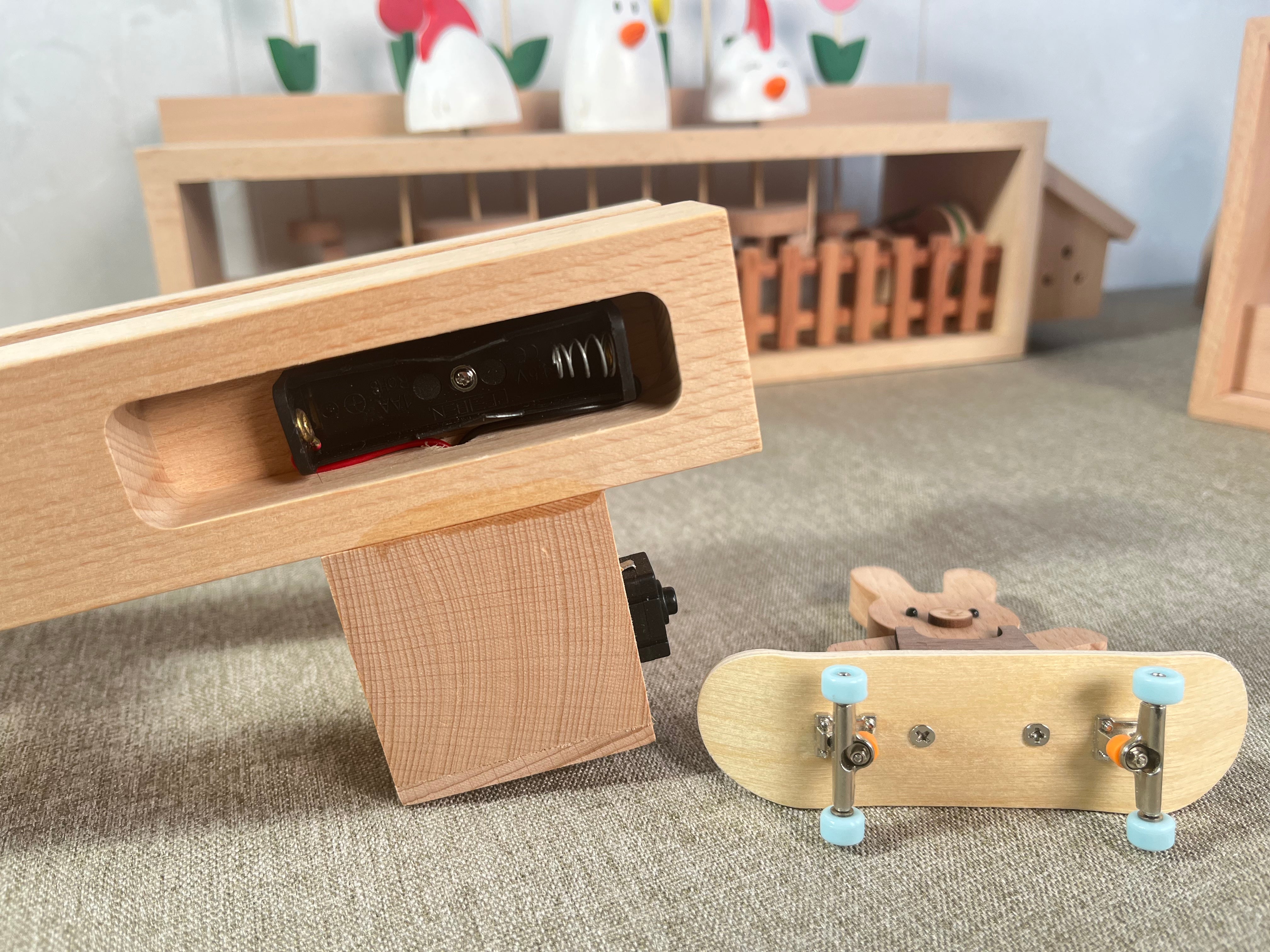Handcrafted Wooden Mechanical Games with a Rabbit on a Skateboard - Mike Uncle