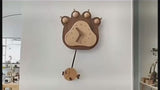 Cartoon Wall Clock with Fish and Bear Paw Design, Made of Walnut Wood