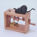 Mouse teasing cat hand-crank Wooden Music box