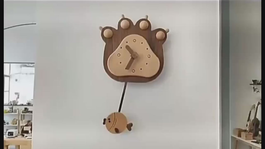 Cartoon Wall Clock with Fish and Bear
